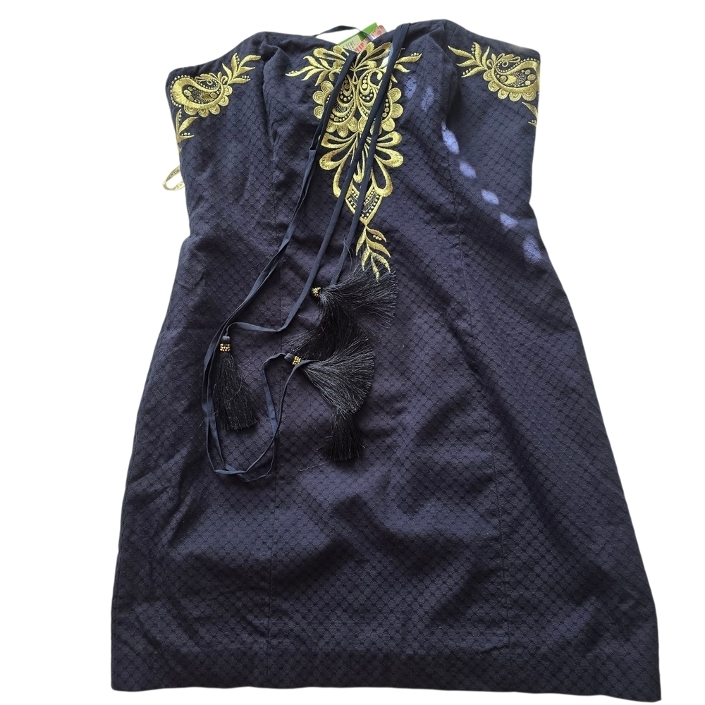 NWT Lilly Pulitzer Demi Strapless Dress True Gold in Navy Metallic Gold